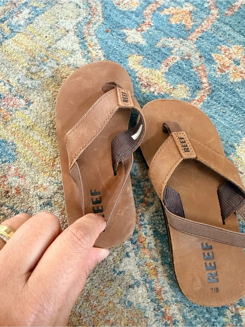 Reef NEW Little Ahi Leather Flip Flops Kids 7/8 Brown Sandals New Never Worn NEW